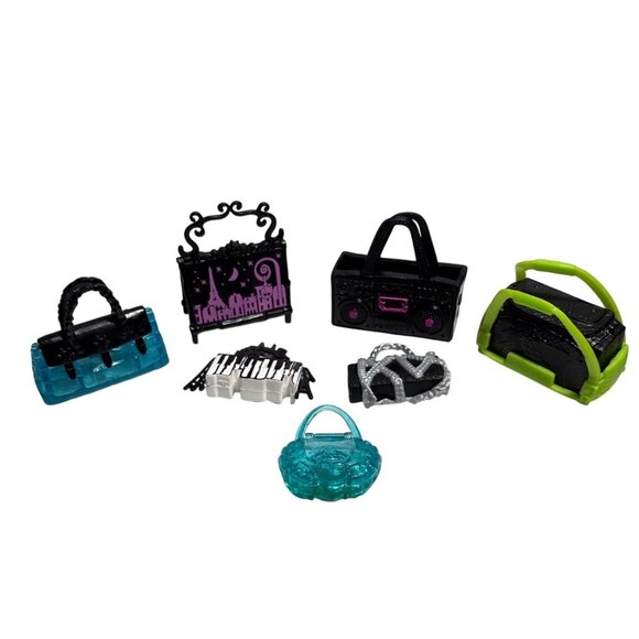 Miniature Monster High Dolls Designer Handbags Purse Accessory Set Of 7 - Picture 1 of 16